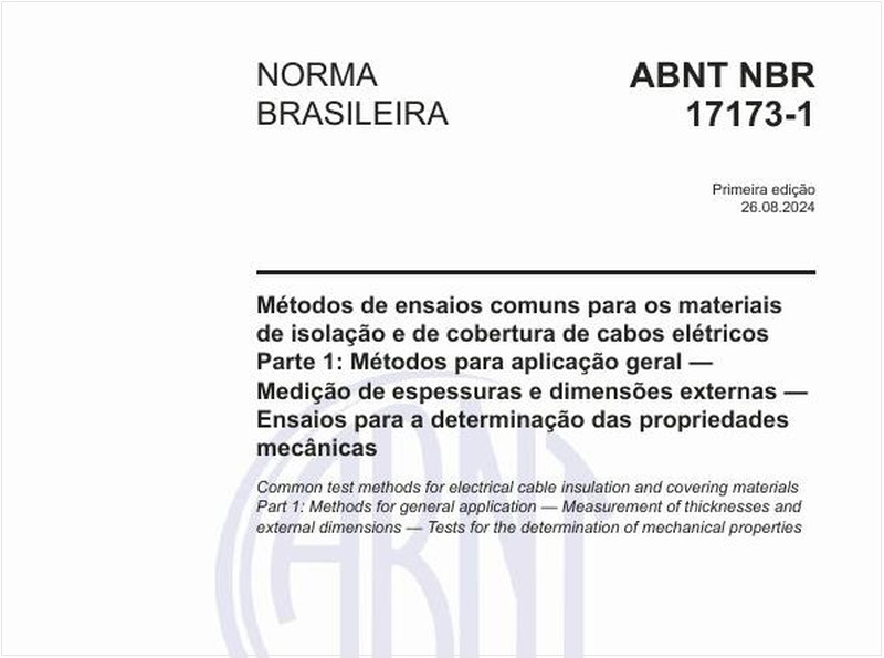 Métodos de ensaios comuns para os materiais de isolação e de cobertura de cabos elétricos - Parte 1: Métodos para aplicação geral — Medição de espessuras e dimensões externas — Ensaios para a determinação das propriedades mecânicas