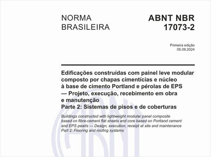 Edificações construídas com painel leve modular composto por chapas cimentícias e núcleo à base de cimento Portland e pérolas de EPS — Projeto, execução, recebimento em obra e manutenção - Parte 2: Sistemas de pisos e de coberturas
