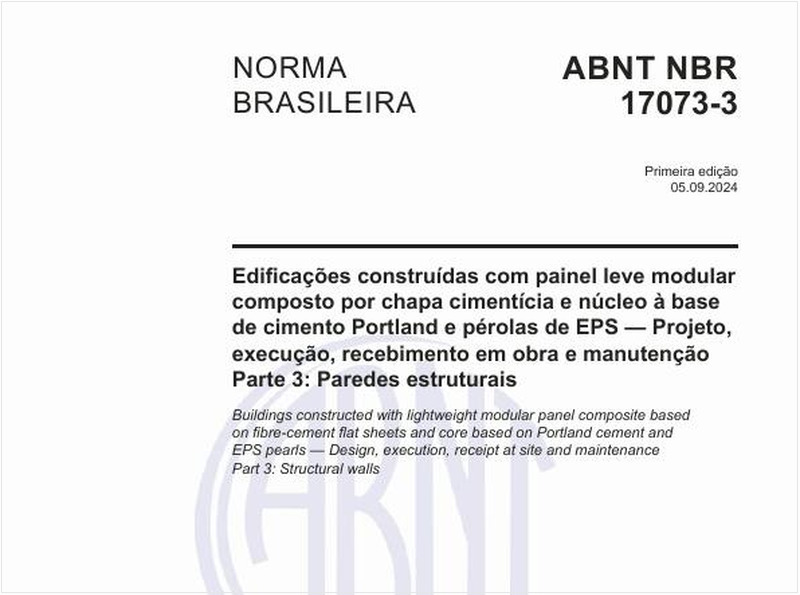 Edificações construídas com painel leve modular composto por chapa cimentícia e núcleo à base de cimento Portland e pérolas de EPS — Projeto, execução, recebimento em obra e manutenção - Parte 3: Paredes estruturais