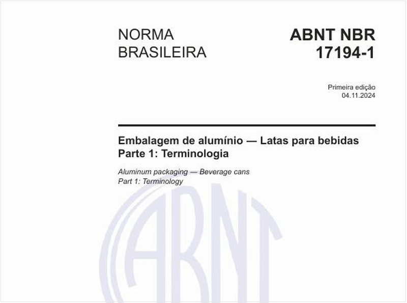 Embalagem de alumínio - Latas para bebidas - Parte 1: Terminologia