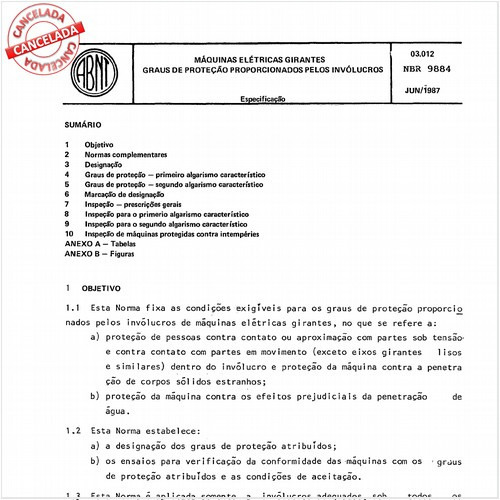 Máquinas elétricas girantes - Graus de proteção proporcionados pelos invólucros