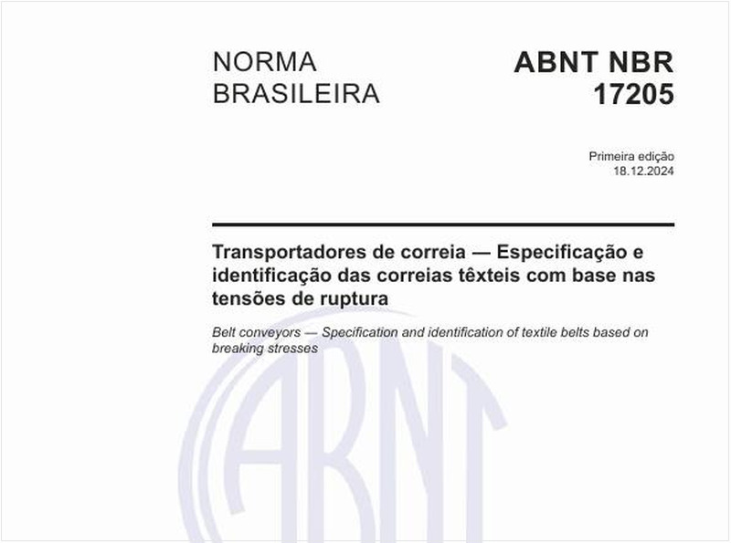 Transportadores de correia - Especificação e identificação das correias têxteis com base nas tensões de ruptura