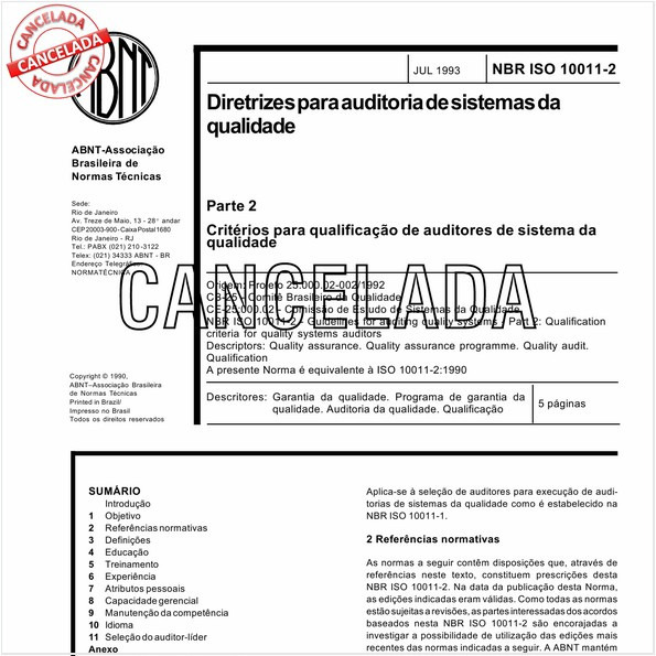 Diretrizes para auditoria de sistemas da qualidade - Parte 2: Critérios para qualificação de auditores de sistema da qualidade