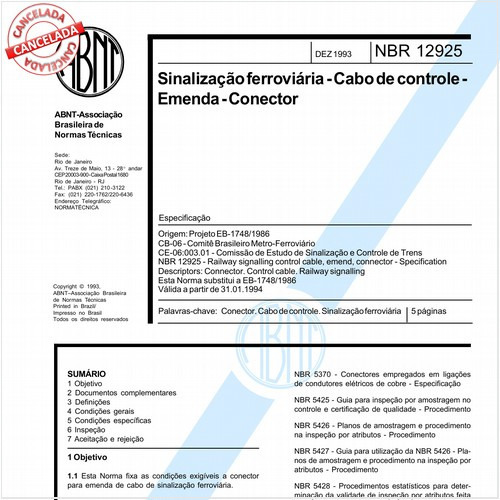 Sinalização ferroviária - Cabo de controle - Emenda - Conector