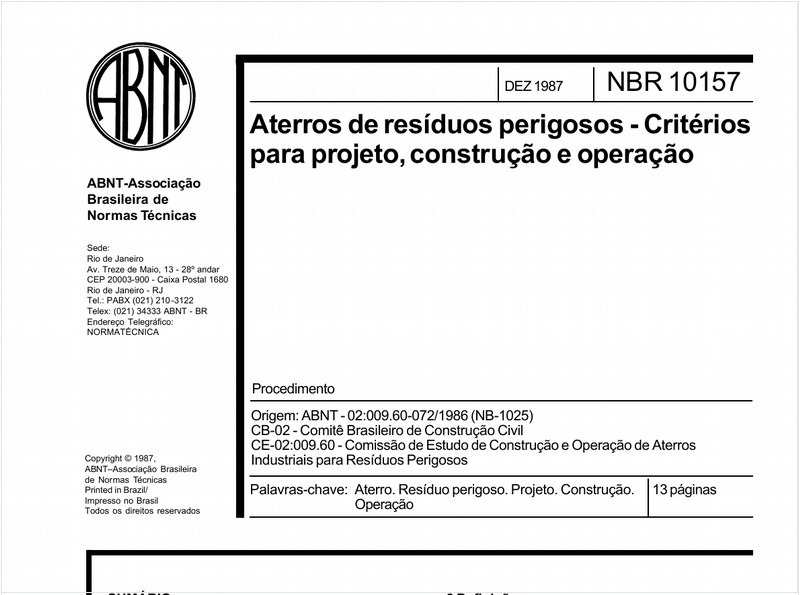 Hazardous waste landfill – Project, building and operation criteria– Procedure