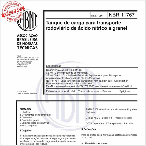 Tanque de carga para transporte rodoviário de ácido nítrico a granel