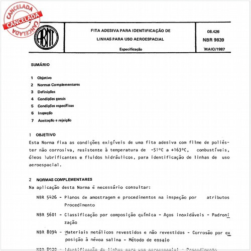 Fita adesiva para identificação de linhas para uso aeroespacial