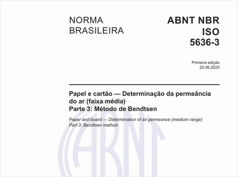Papel e cartão — Determinação da permeância do ar (faixa média) - Parte 3: Método de Bendtsen