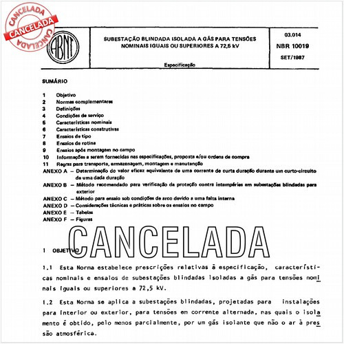 Subestação blindada isolada a gás para tensões nominais iguais ou superiores a 72,5 kV