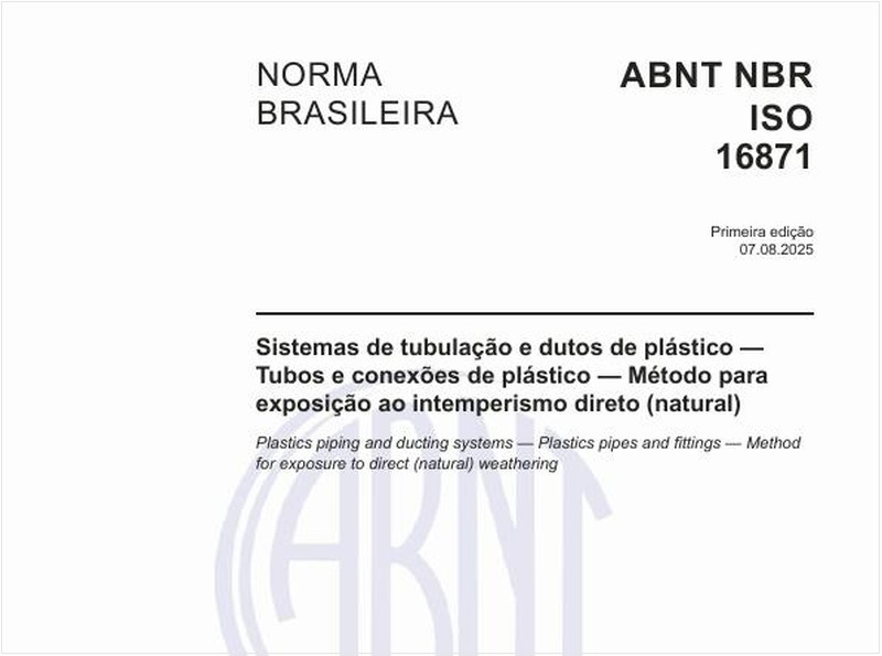 Sistemas de tubulação e dutos de plástico — Tubos e conexões de plástico — Método para exposição ao intemperismo direto (natural)