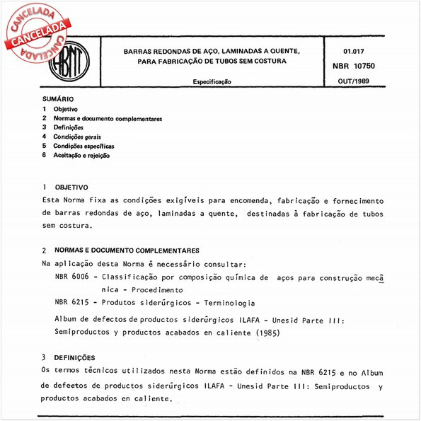 Barras redondas de aço, laminadas a quente, para fabricação de tubos sem costura