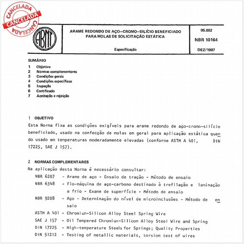 Arame redondo de aço-cromo-silício beneficiado para molas de solicitação estática