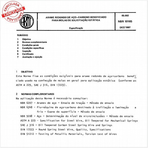 Arame redondo de aço-carbono beneficiado para molas de solicitação estática