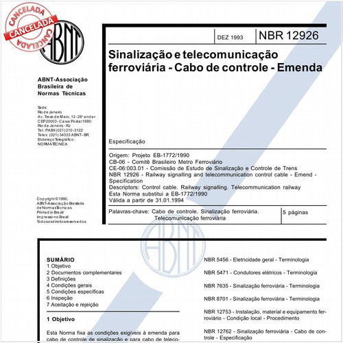 Sinalização e telecomunicação ferroviária - Cabo de controle - Emenda