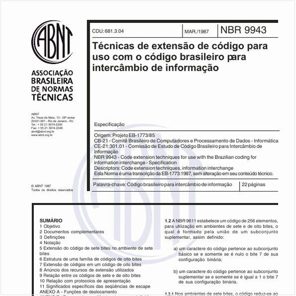 Técnicas de extensão de código para uso com o código brasileiro para intercâmbio de informação - Especificação