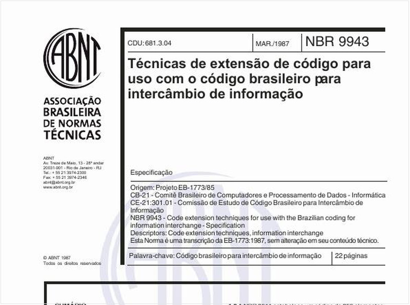 Técnicas de extensão de código para uso com o código brasileiro para intercâmbio de informação - Especificação