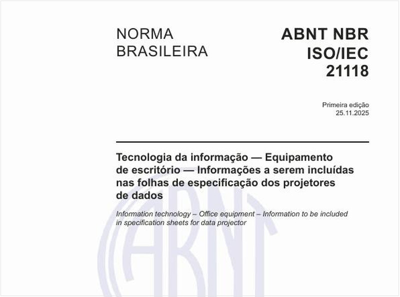 Tecnologia da informação — Equipamento de escritório — Informações a serem incluídas nas folhas de especificação dos projetores de dados