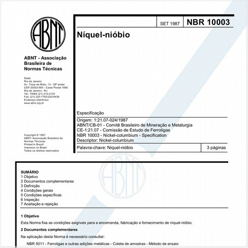 Níquel - Nióbio - Especificação