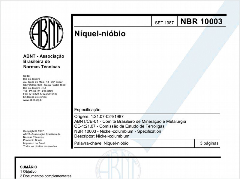 Níquel - Nióbio - Especificação