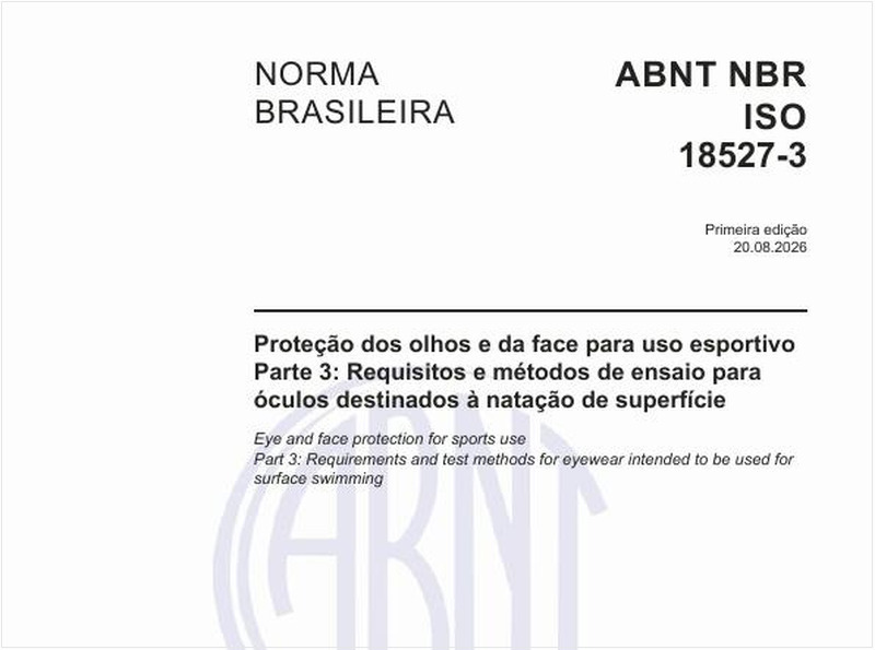 Proteção dos olhos e da face para uso esportivo - Parte 3: Requisitos e métodos de ensaio para óculos destinados à natação de superfície