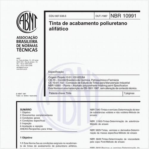 Tinta de acabamento poliuretano alifático - Especificação