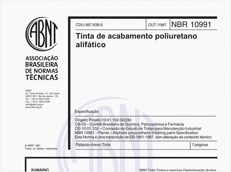Tinta de acabamento poliuretano alifático - Especificação