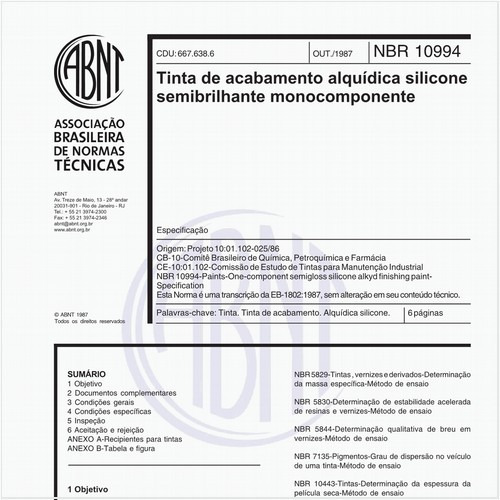 Tinta de acabamento alquídica silicone semibrilhante monocomponente - Especificação
