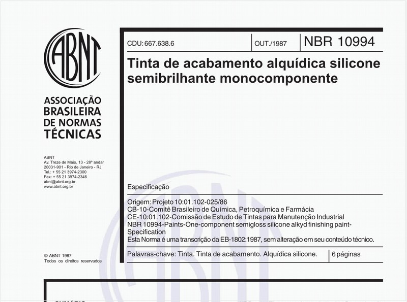 Tinta de acabamento alquídica silicone semibrilhante monocomponente - Especificação