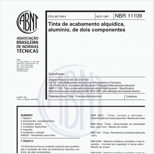 Tinta de acabamento alquídica, alumínio, de dois componentes - Especificação