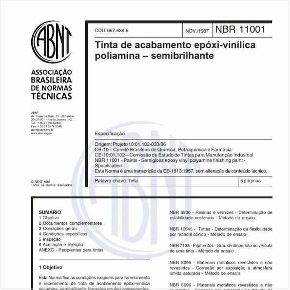 Tinta de acabamento epóxi-vinílica poliamina - Semibrilhante - Especificação