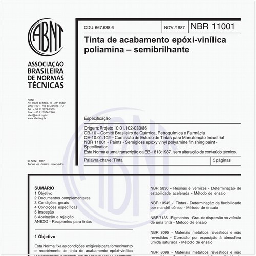 Tinta de acabamento epóxi-vinílica poliamina - Semibrilhante - Especificação