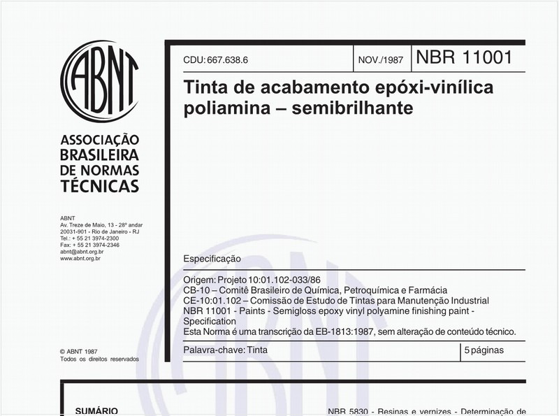 Tinta de acabamento epóxi-vinílica poliamina - Semibrilhante - Especificação