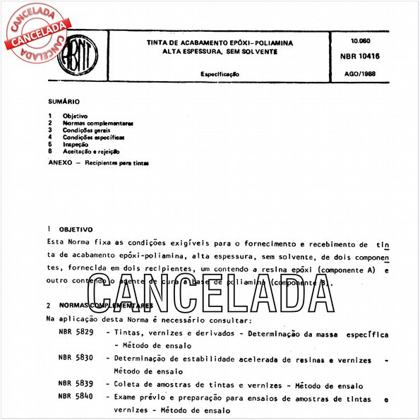 Tinta de acabamento epóxi-poliamina alta espessura, sem solvente