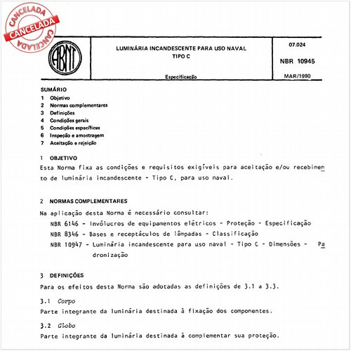 Luminária incandescente para uso naval - Tipo C