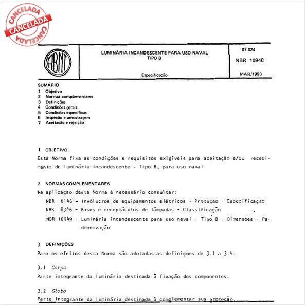 Luminária incandescente para uso naval - Tipo B