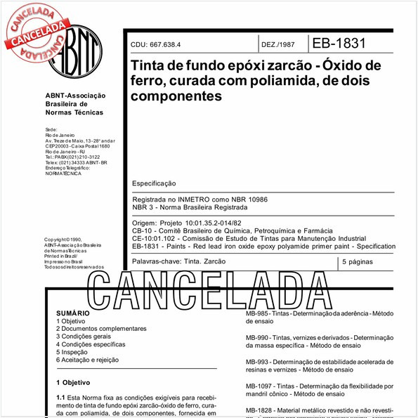 Tinta de fundo epóxi zarcão - óxido de ferro, curada com poliamida, de dois componentes