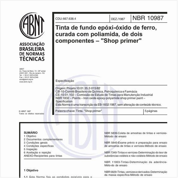 Tinta de fundo epóxi-óxido de ferro, curada com poliamida, de dois componentes - "Shop primer" - Especificação