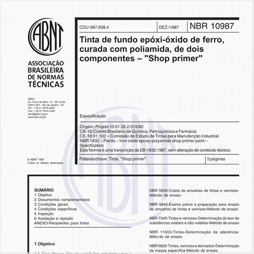 Tinta de fundo epóxi-óxido de ferro, curada com poliamida, de dois componentes - "Shop primer" - Especificação