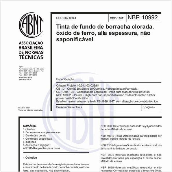Tinta de fundo de borracha clorada, óxido de ferro, alta espessura, não-saponificável - Especificação