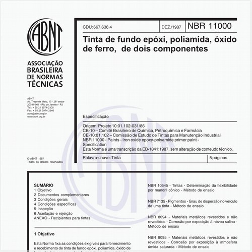 Tinta de fundo epóxi, poliamida, óxido de ferro, de dois componentes - Especificação