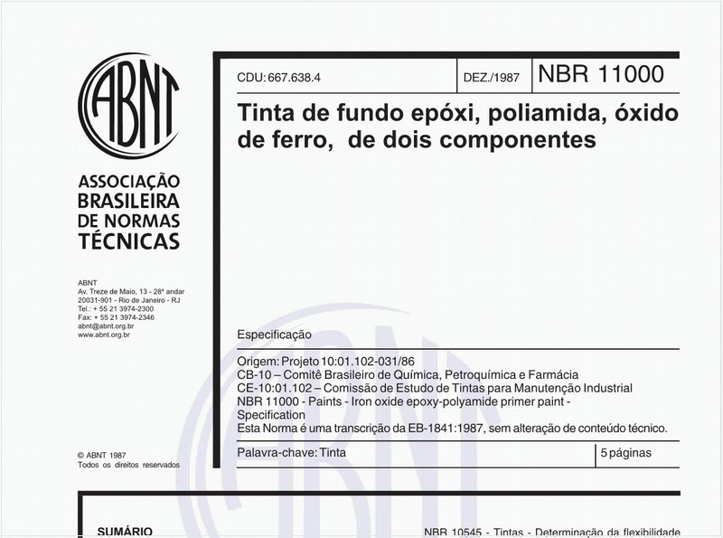 Tinta de fundo epóxi, poliamida, óxido de ferro, de dois componentes - Especificação