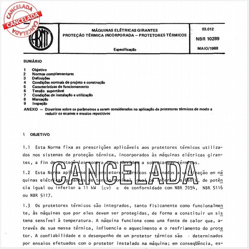 Máquinas elétricas girantes - Proteção térmica incorporada - Protetores térmicos