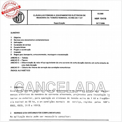 Cláusulas comuns a equipamentos elétricos de manobra de tensão nominal acima de 1 kV