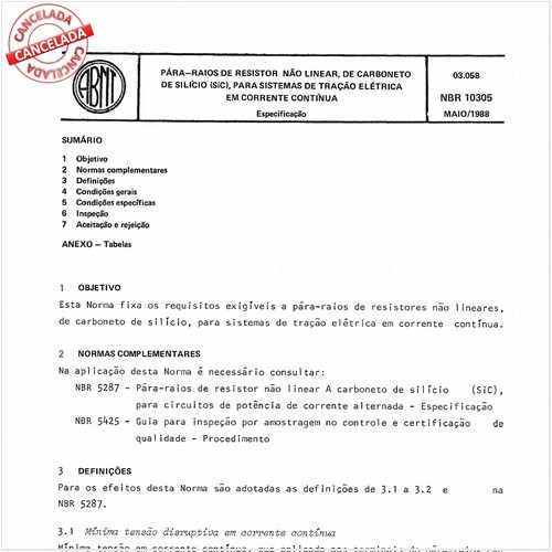 Pára-raios de resistor não linear, de carboneto de silício (SIC), para sistemas de tração elétrica em corrente contínua