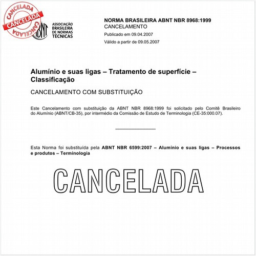 Alumínio e suas ligas - Tratamento de superfície - Classificação 