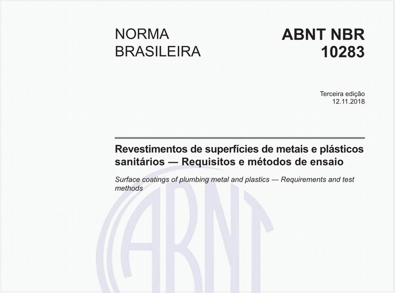 Revestimentos de superfícies de metais e plásticos sanitários - Requisitos e métodos de ensaio