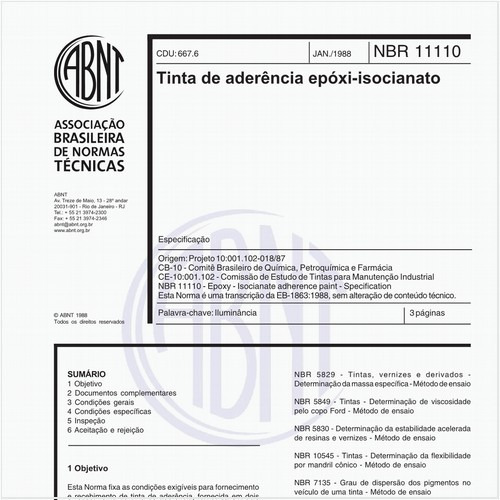Tinta de aderência e epóxi-isocianato - Especificação