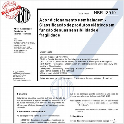 Acondicionamento e embalagem - Classificação de produtos elétricos em função de suas sensibilidade e fragilidade