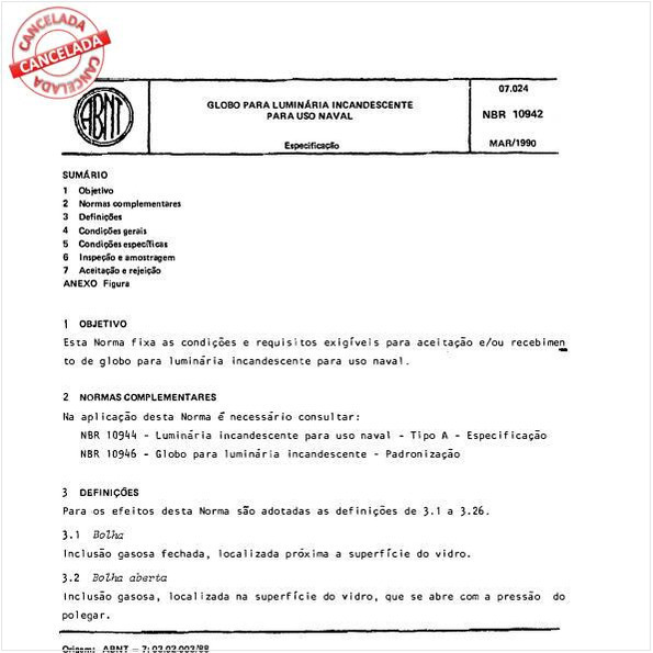 Globo para luminária incandescente para uso naval