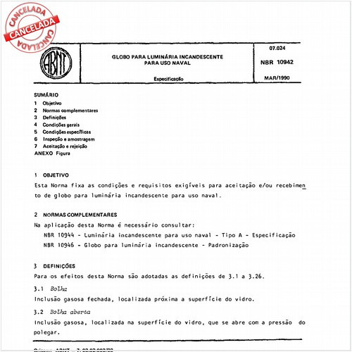 Globo para luminária incandescente para uso naval